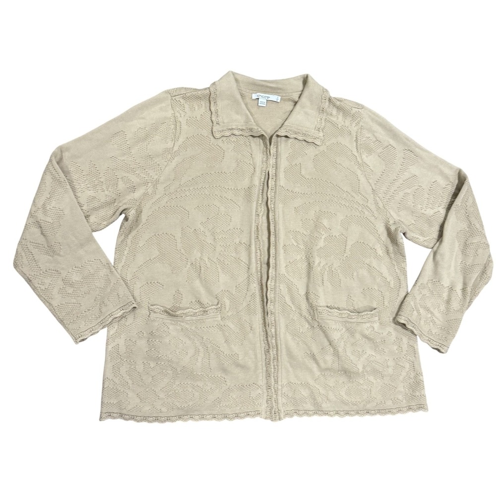 Chico's Textured Floral Lace Trimmed Cardigan Jacket Womens Size XL